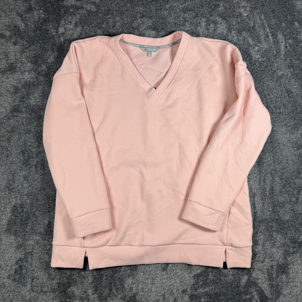 Marc New York Andrew Marc Womens XXL Pink Ribbed V-Neck Sweatshirt Pullover